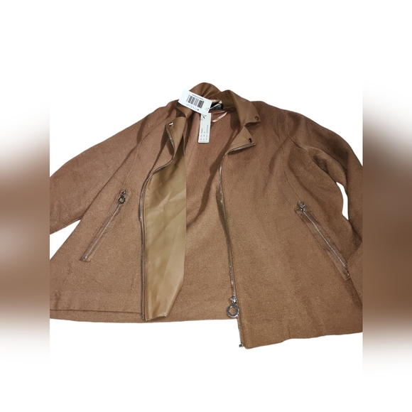 Belldini Black Label Plus Size Motorcycle Sweater Jacket. Almond. Nude Brown 2X. - Picture 8 of 14